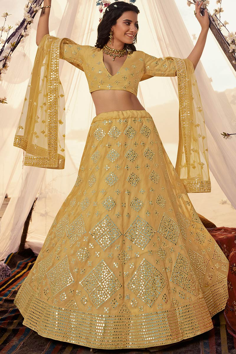 Light yellow colour lehenga choli shop