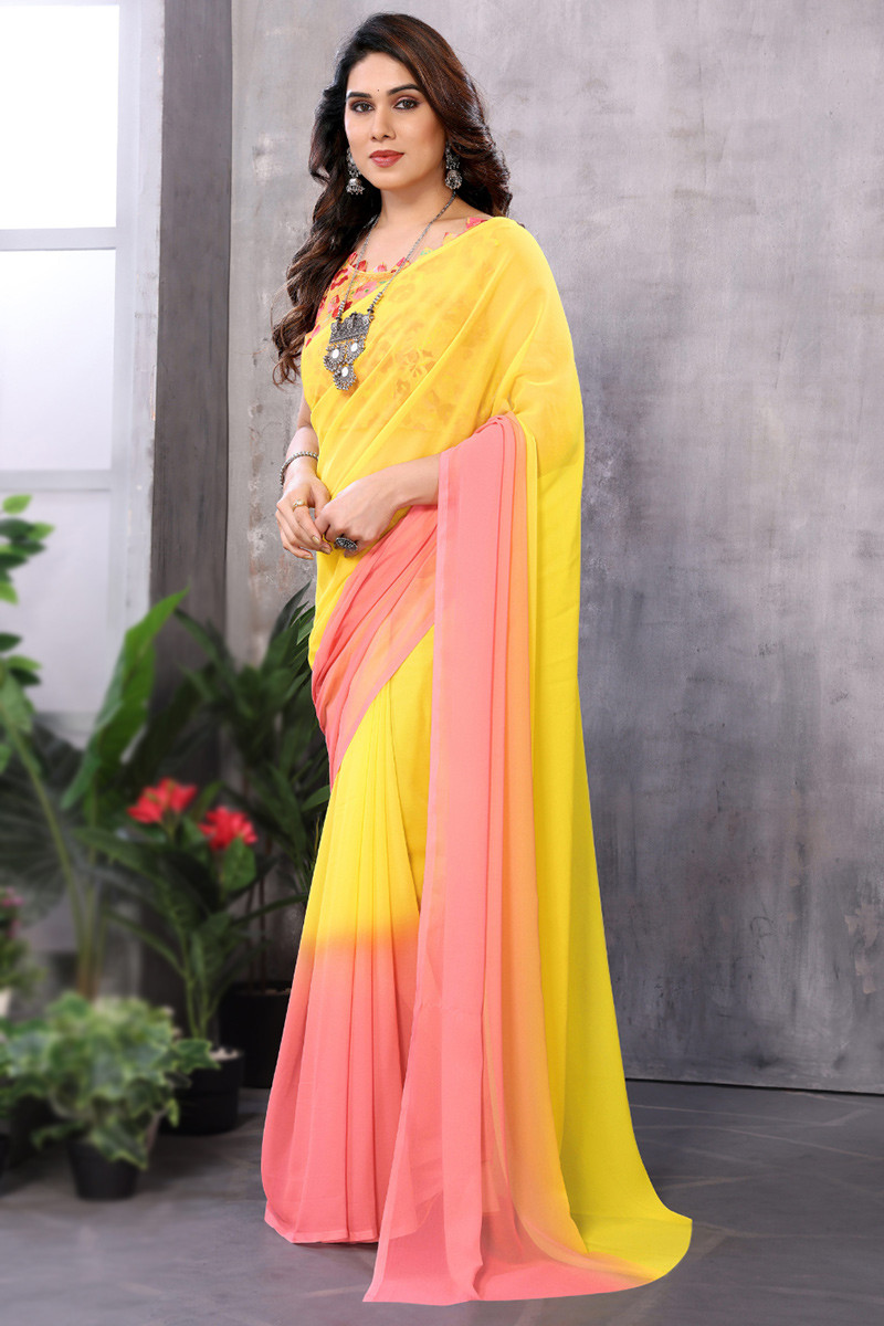 Light yellow casual wear georgette saree store