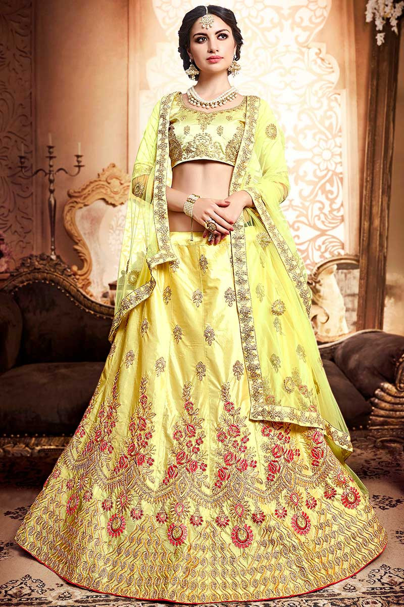 Buy Light Yellow Italian Silk Sequins Work Umbrella Lehenga choli Party  Wear Online at Best Price | Cbazaar