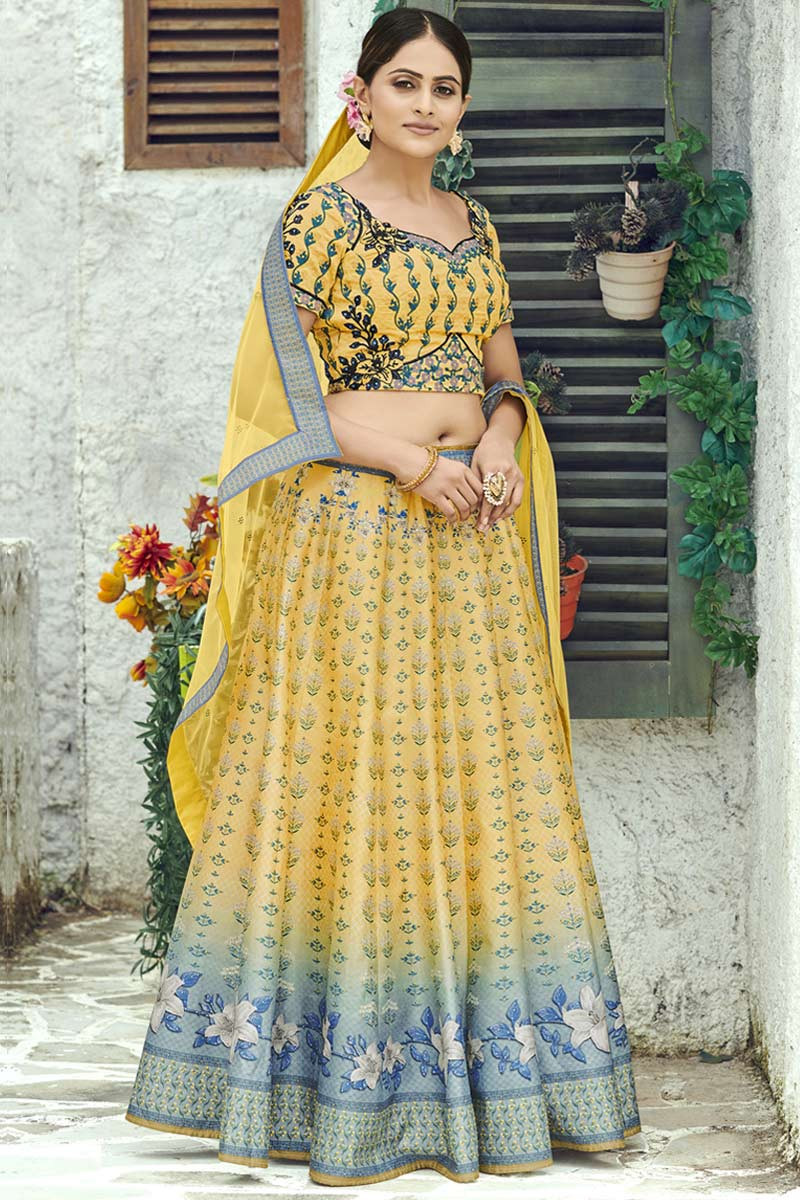Buy This Ethnic Organza Fabric Lehenga Choli in Yellow Color Online -  LEHV2478 | Appelle Fashion