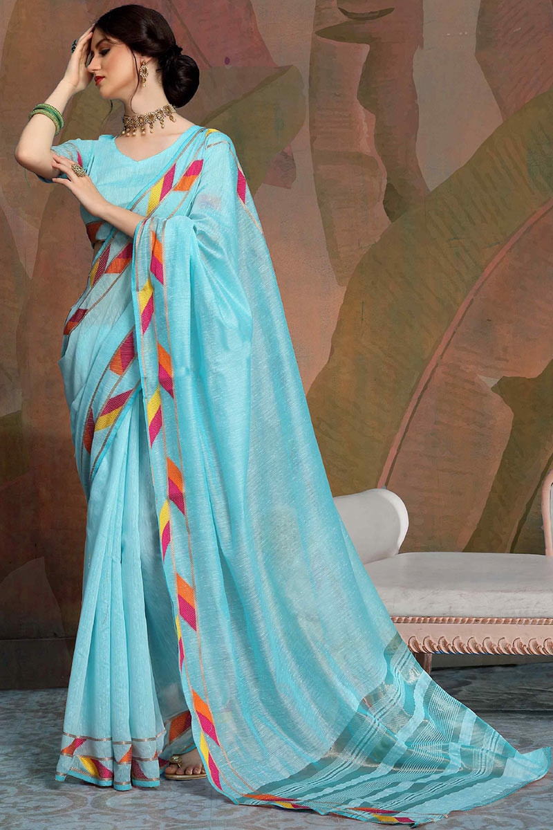 Shop Online Light Blue Katan Silk Banarasi Sari with Zari Minakari Buta –  Pure Elegance