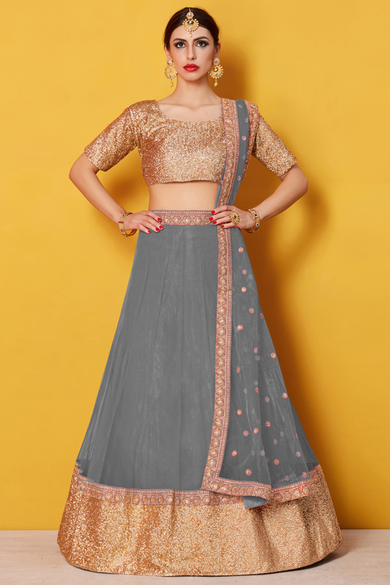 Grey Soft net Lehenga with Art silk Choli