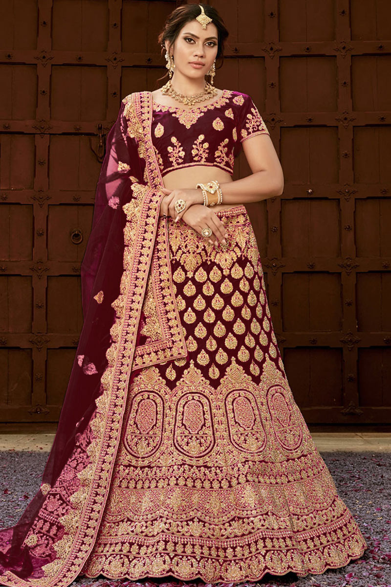 Wine Maroon Silk Lehenga with Silk Choli