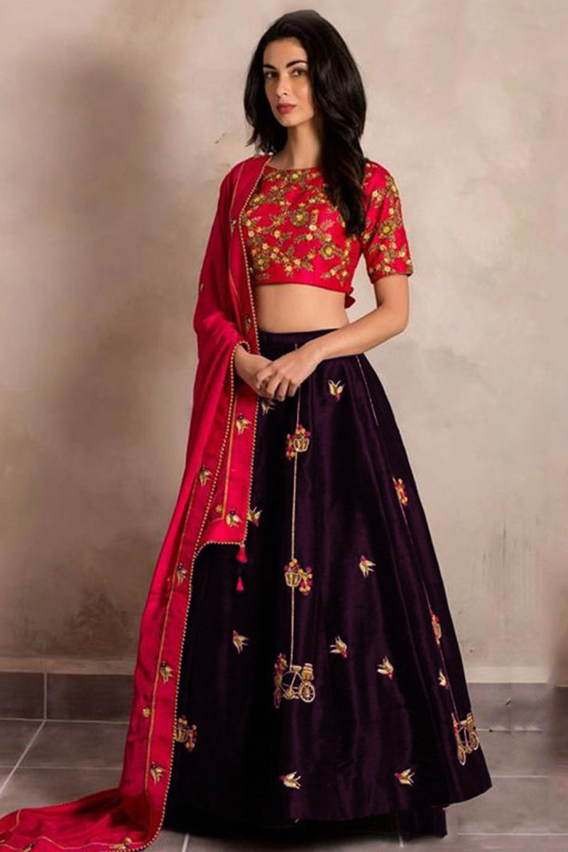 Dark Purple Silk Lehenga With Banglori Silk Choli