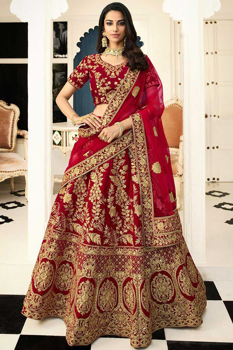 Buy Red Velvet Lehenga With Velvet Choli Online LLCV01447 Andaaz Fashion