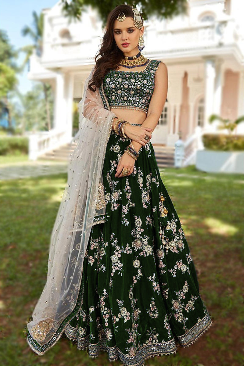 Buy Green and White Lehenga, Unstitched Bridal Lehenga, Wedding Skirt,  Embroidered Blouse, Lehenga Fabric, Indian Dupatta, Sequin Fabric Online in  India - Etsy