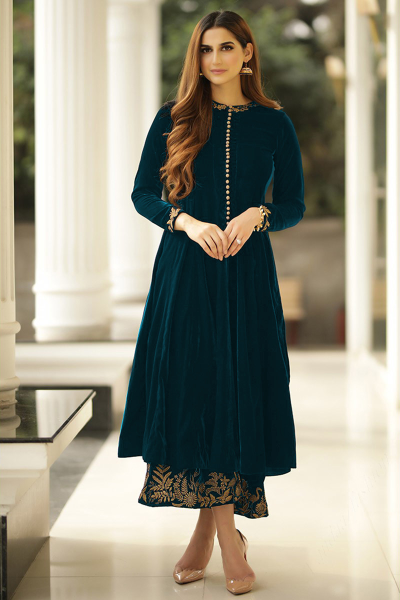 Buy Bottle Green Georgette Anarkali Suit With Palazzo Online