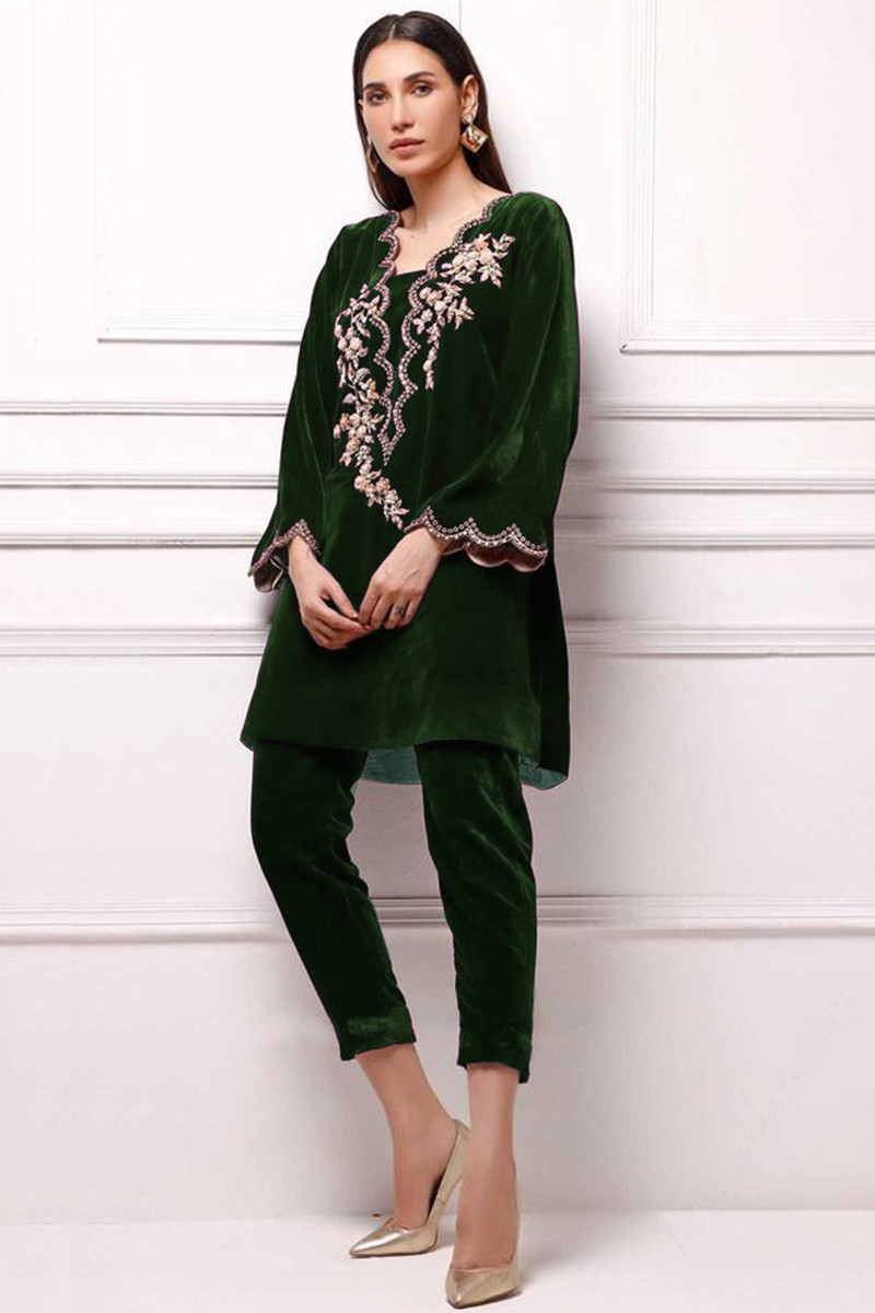 Women's green velvet trouser sale suit