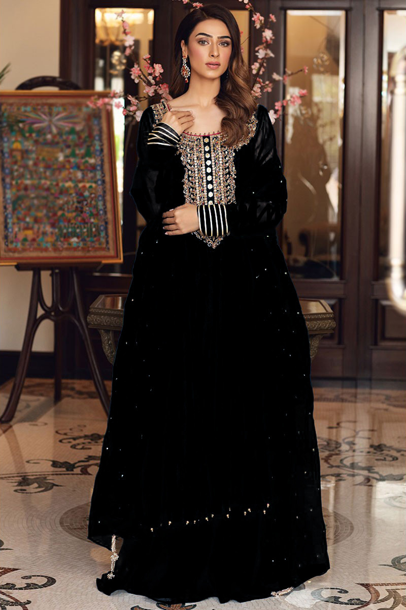 Buy RAHI FASHION Faux Georgette Embroided Sharara Suit (BLACK) at Amazon.in