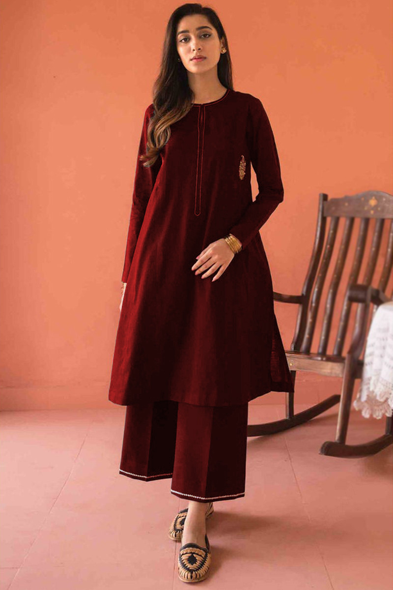 Plain Cotton Silk Deep Maroon Palazzo Suit