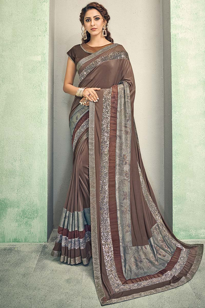Metallic Brown Tissue Silk Saree with Resham Zari Weaves highlighted with  Jacquard Zari Border - Mirra Clothing