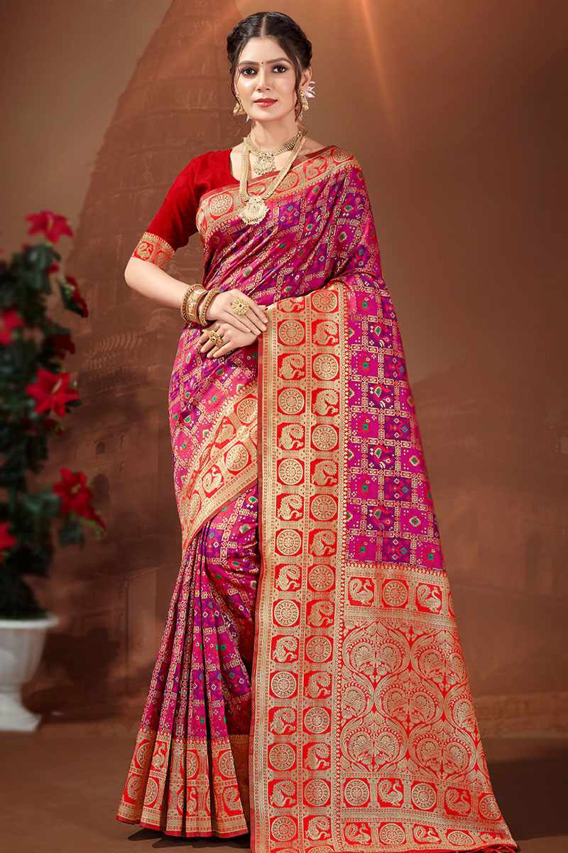 Shop Stunning Pink Printed Patola Saree Online in USA at Pure Elegance