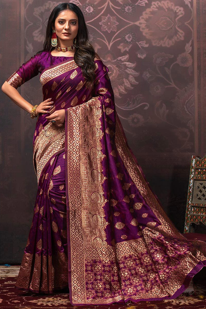 Online Fashion Magenta Pink Banarasi Silk Saree SARV115360