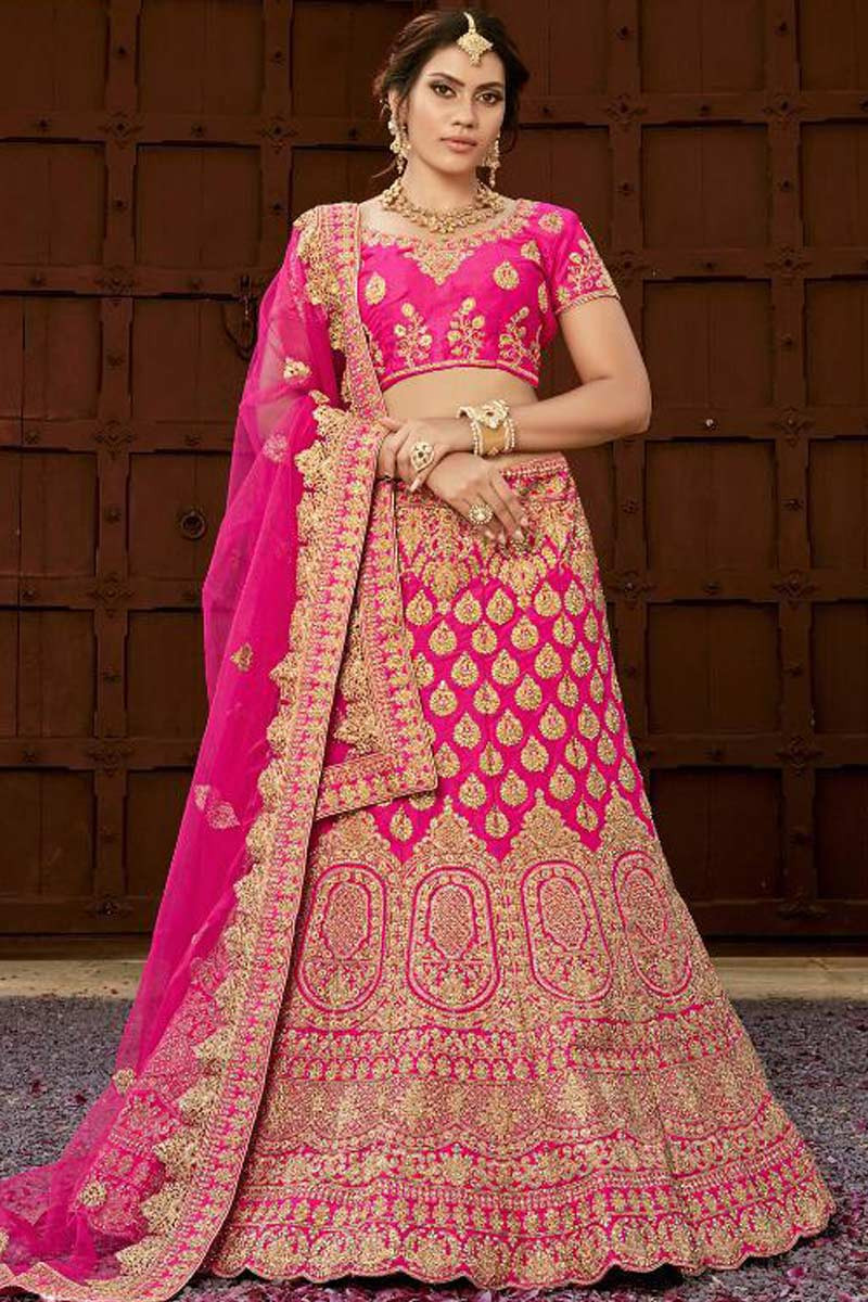 Buy Pink Net Lehenga With Raw Silk Choli Online Shopping - DMV11287 |  Andaaz Eid Store