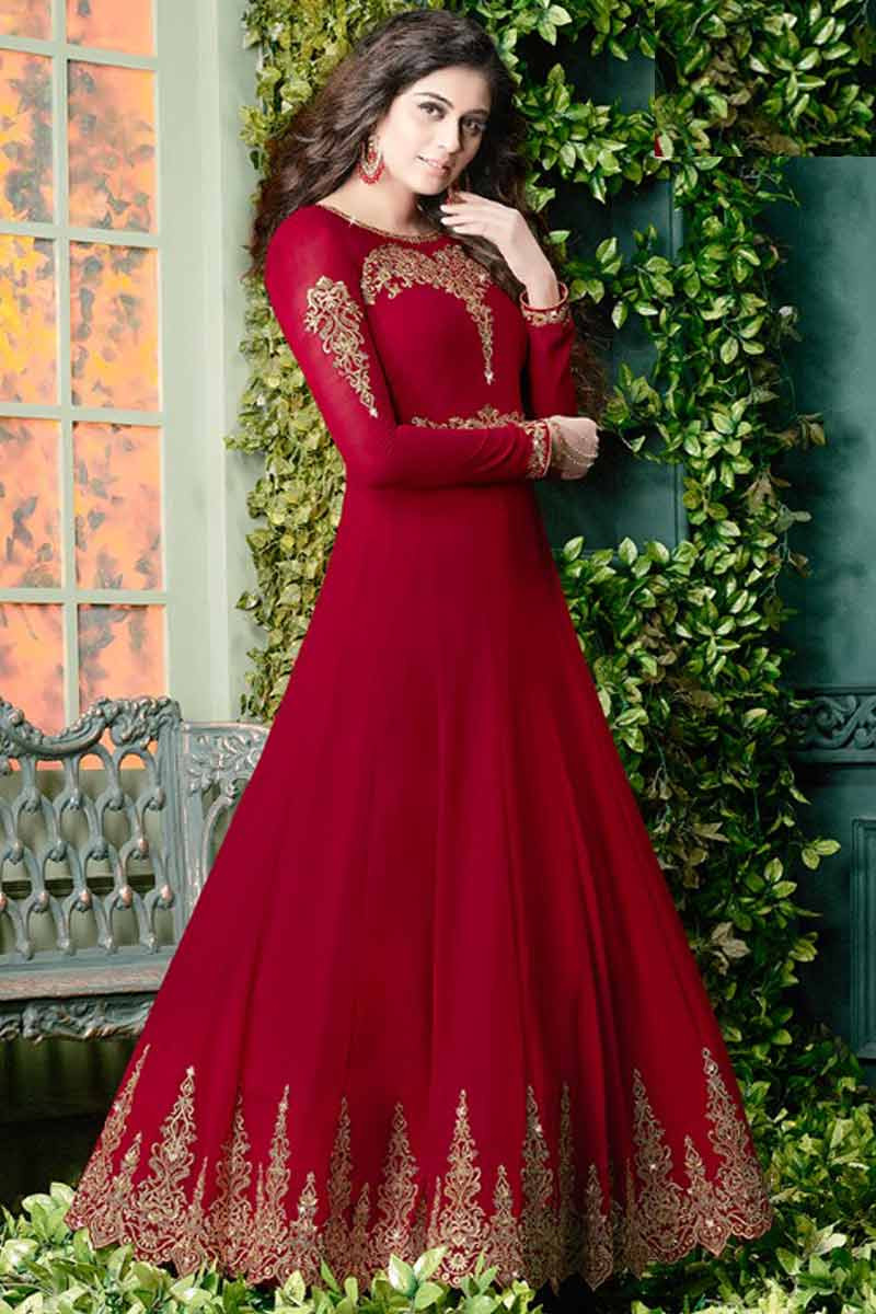 Women's Maroon Sequence Anarkali Set - Geeta Fashion | Anarkali dress  pattern, Long gown design, Indian dresses traditional