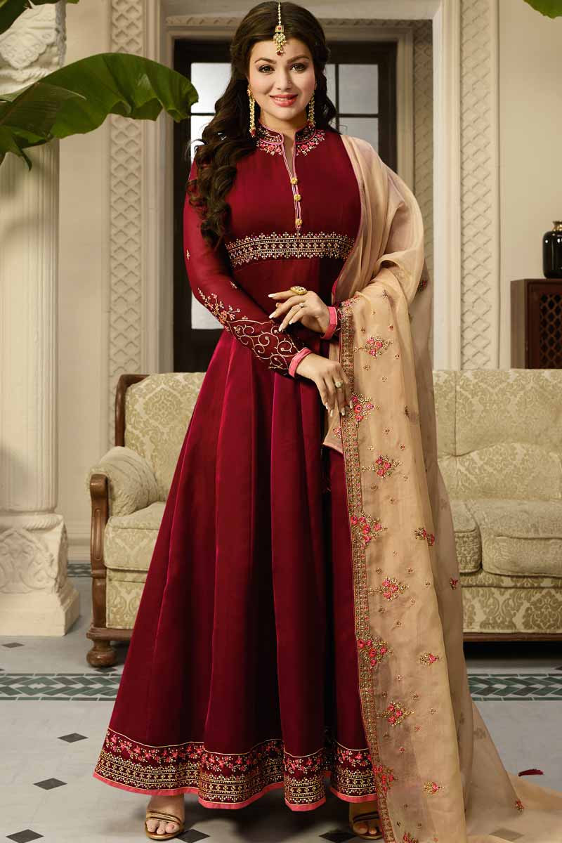 Maroon Embroidered Velvet Bridal Anarkali Suit 3761SL04