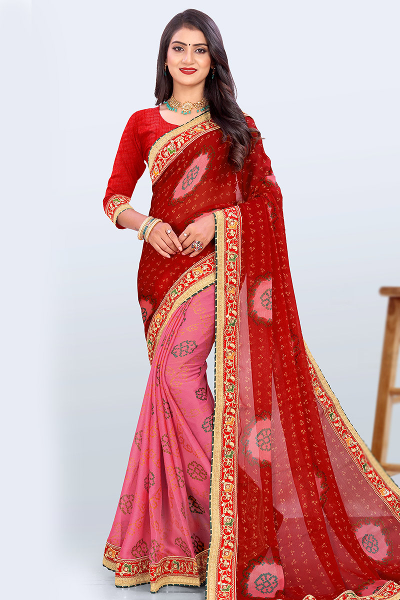 Peach Chiffon Half and Half Saree With Blouse 69047