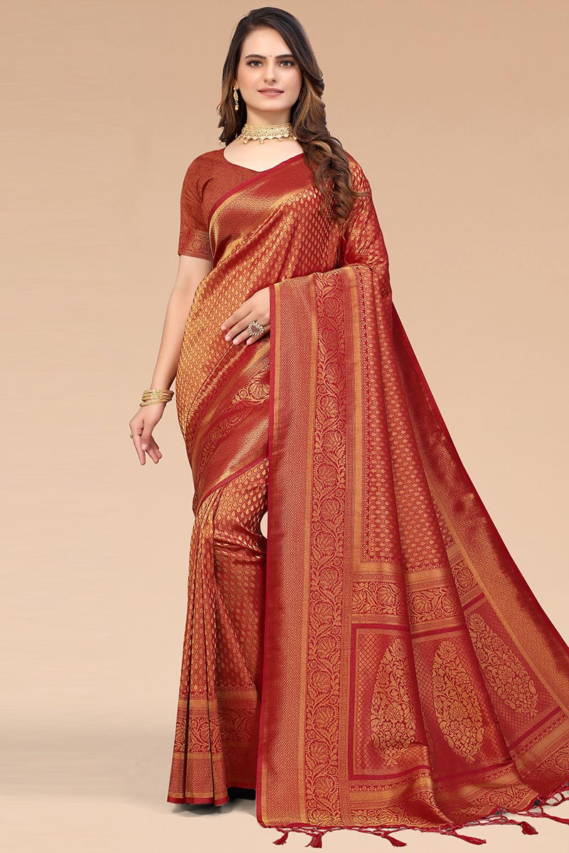 Trendsetter Maroon Silk Woven Zari Saree SARV139515