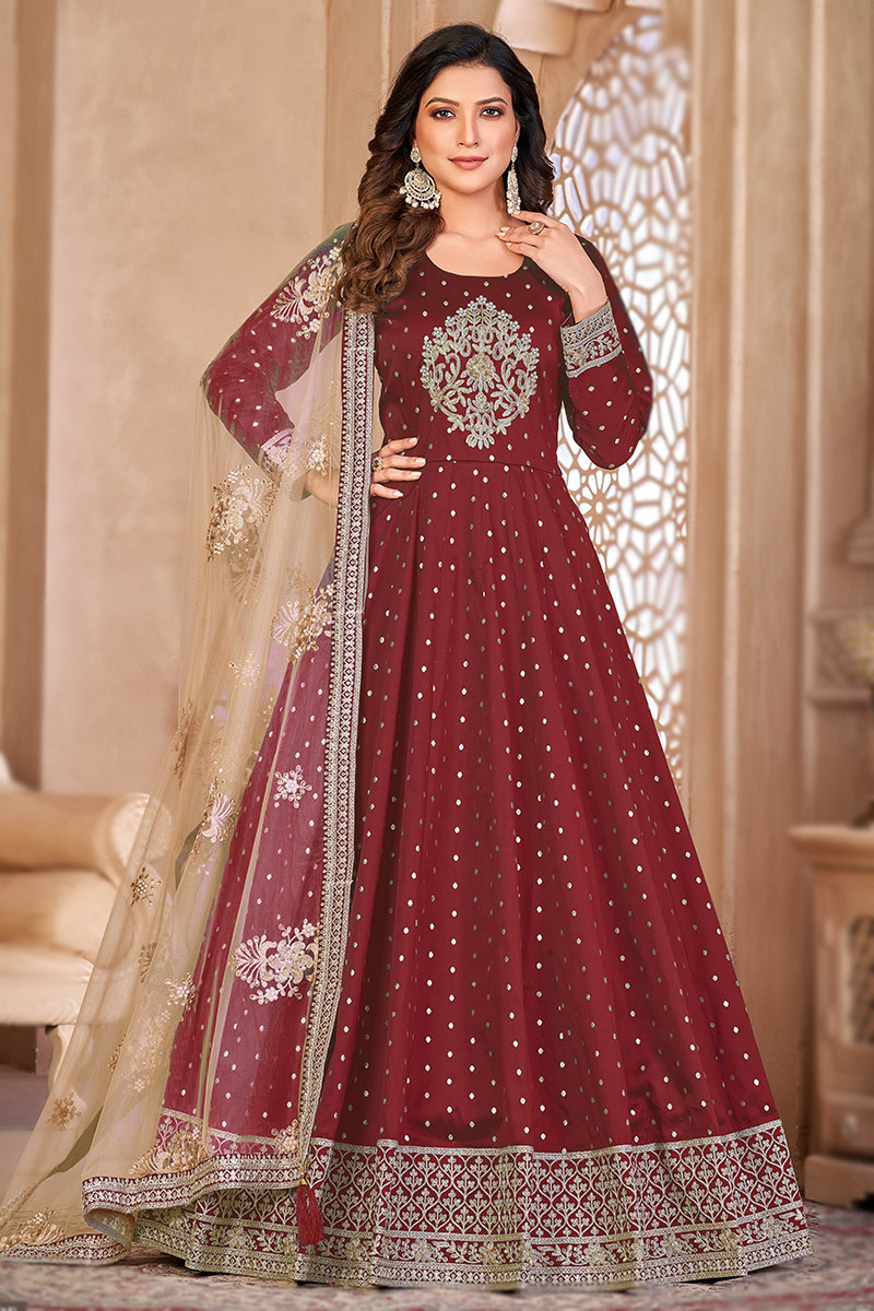 Taffeta silk embroidered gown discount