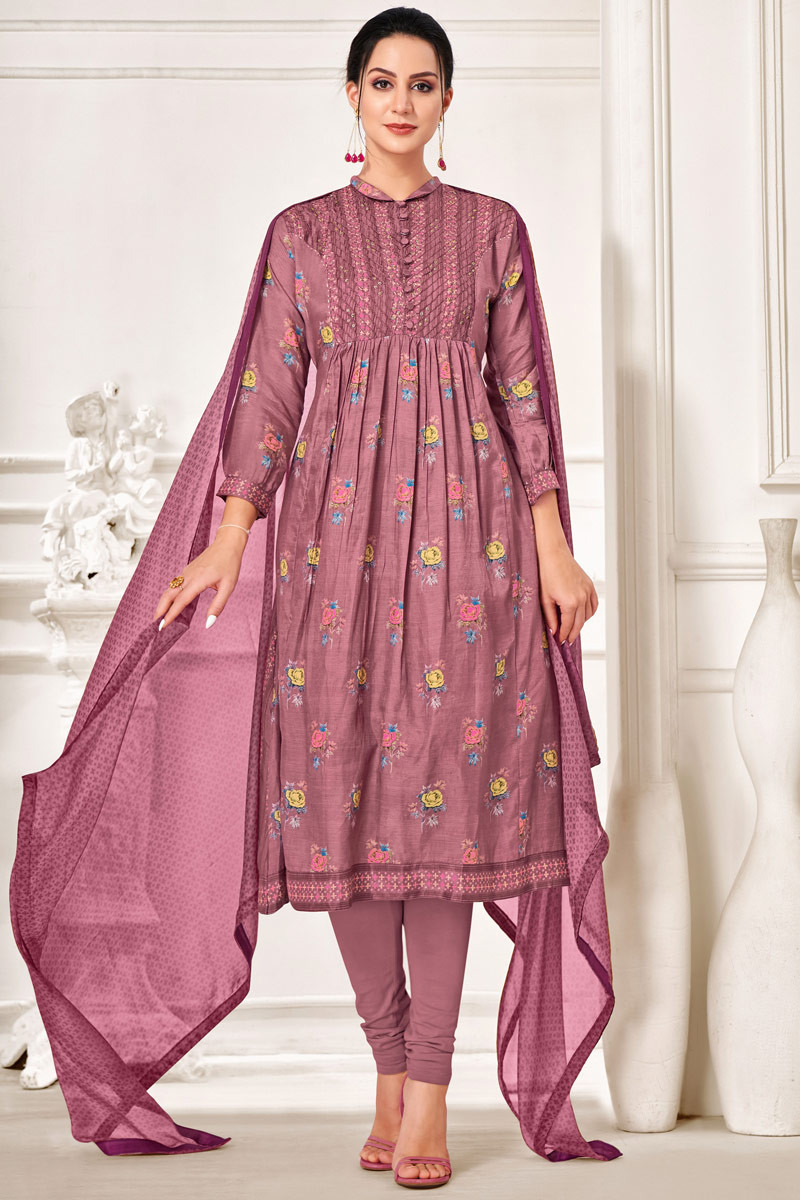 Anni Designer Women's Pink Color Cotton Blend Embroidered Printed Dupatta Churidar  Dress Material(Divyanshi 2 2006 Gangour_Pink_Free Size) : Amazon.in: Fashion