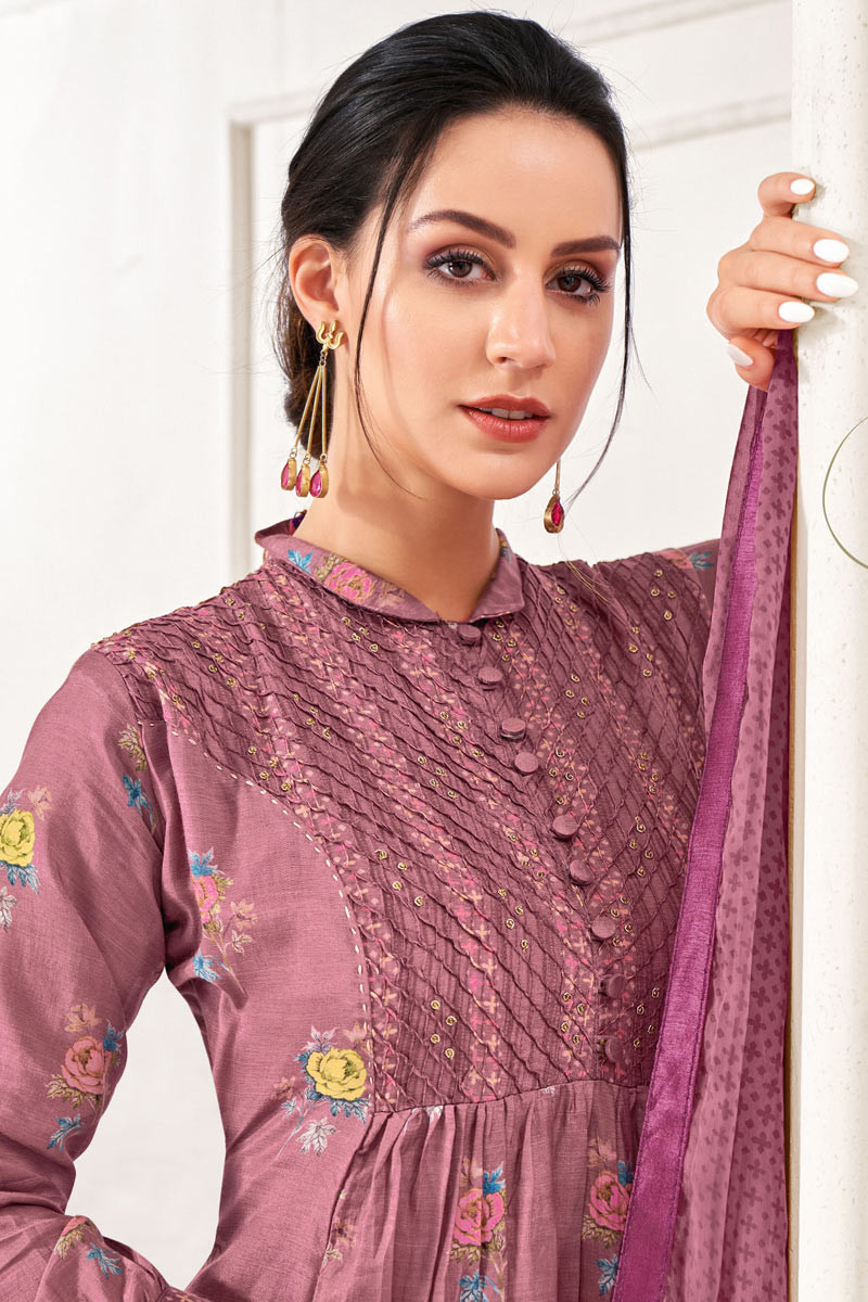 New Stylist Mauve Churidar Suit with Printed Work LSTV113476