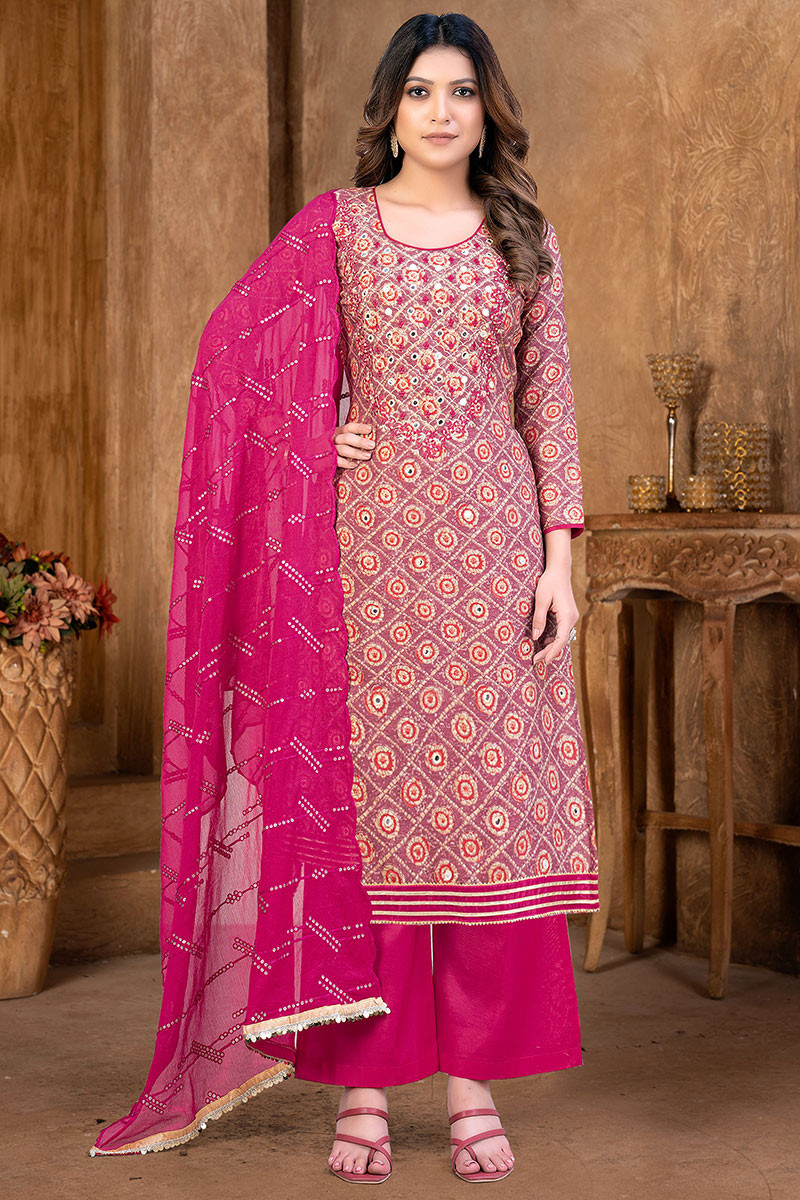 Mauve Cotton Straight Cut Palazzo Suit