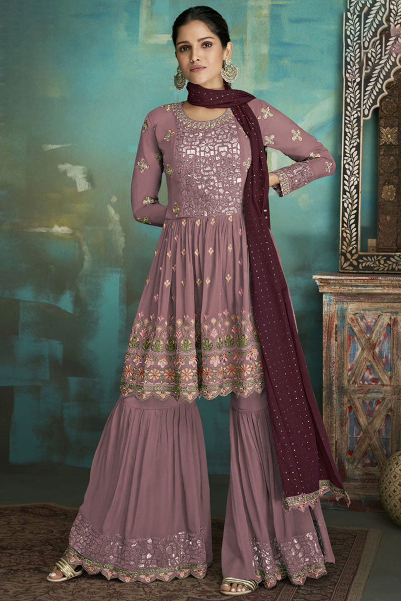 Mauve Pink Sharara Suit with Foil Print LSTV116271