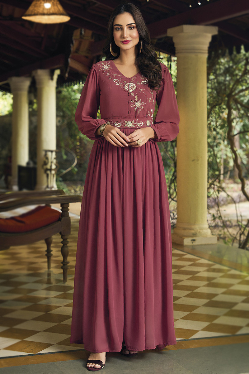 Mauve Red Georgette Gown