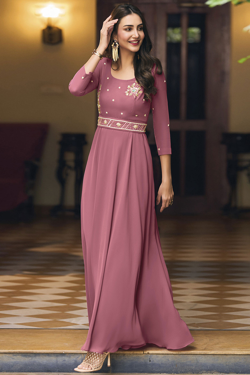 Mauve Taupe Embroidered Gown