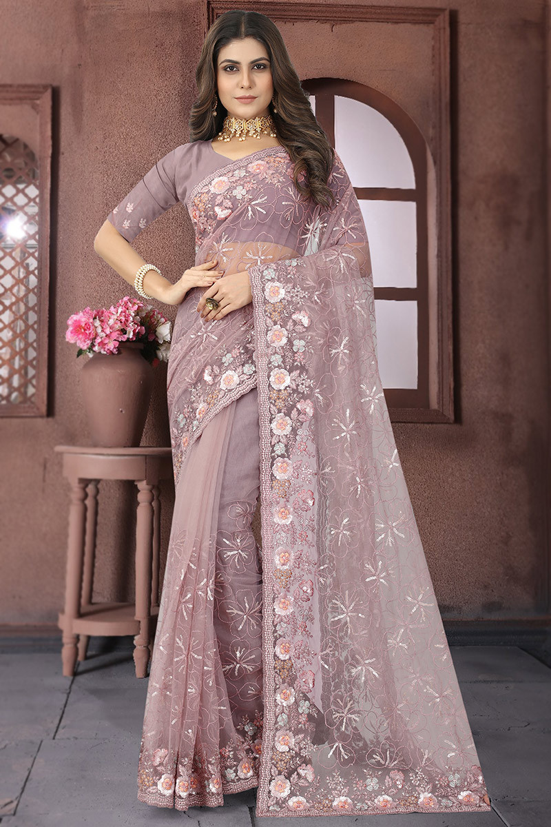 Mauve Art Silk Border Classic Designer Saree for Ceremonial