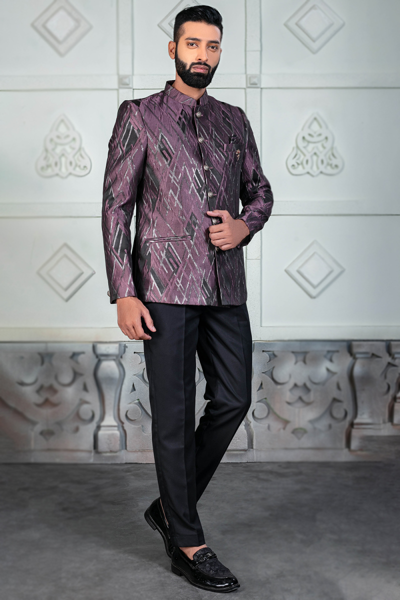 Mauve Taupe Weaved Silk Men's Jodhpuri Style Sherwani 