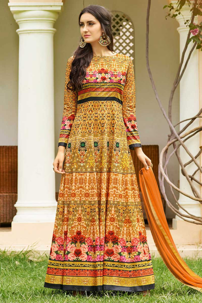 Buy Dress for Prom cotton Hony orange anarkali gown DMV12658