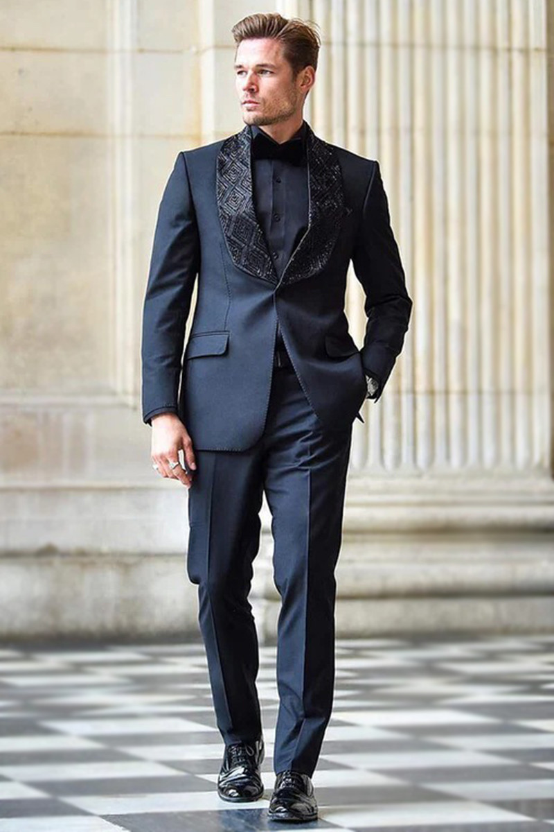 Black Embroidered Rayon Men s Coat Pant