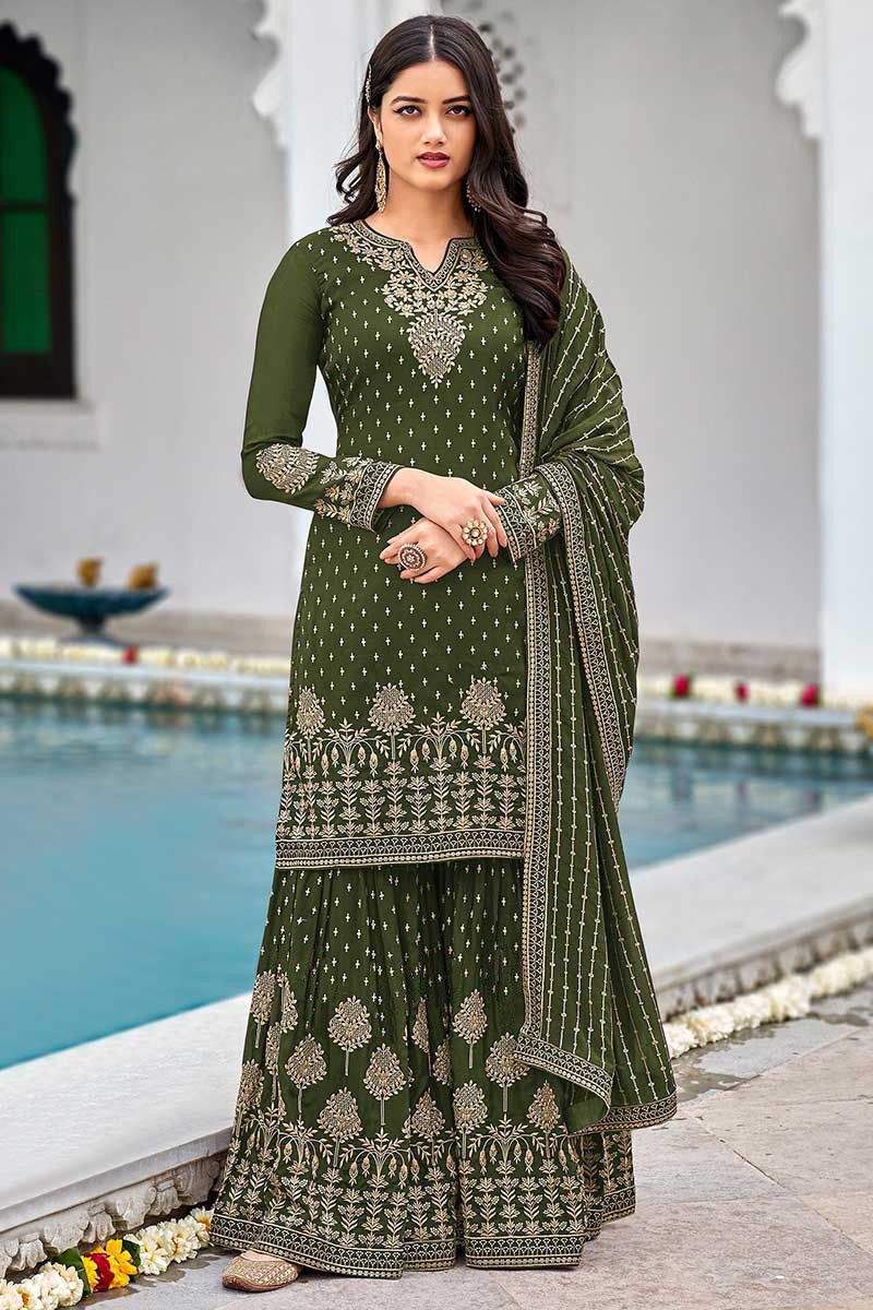 Blooming Olive Green Colored Party Wear Printed Modal-Jacquard Long Kurti
