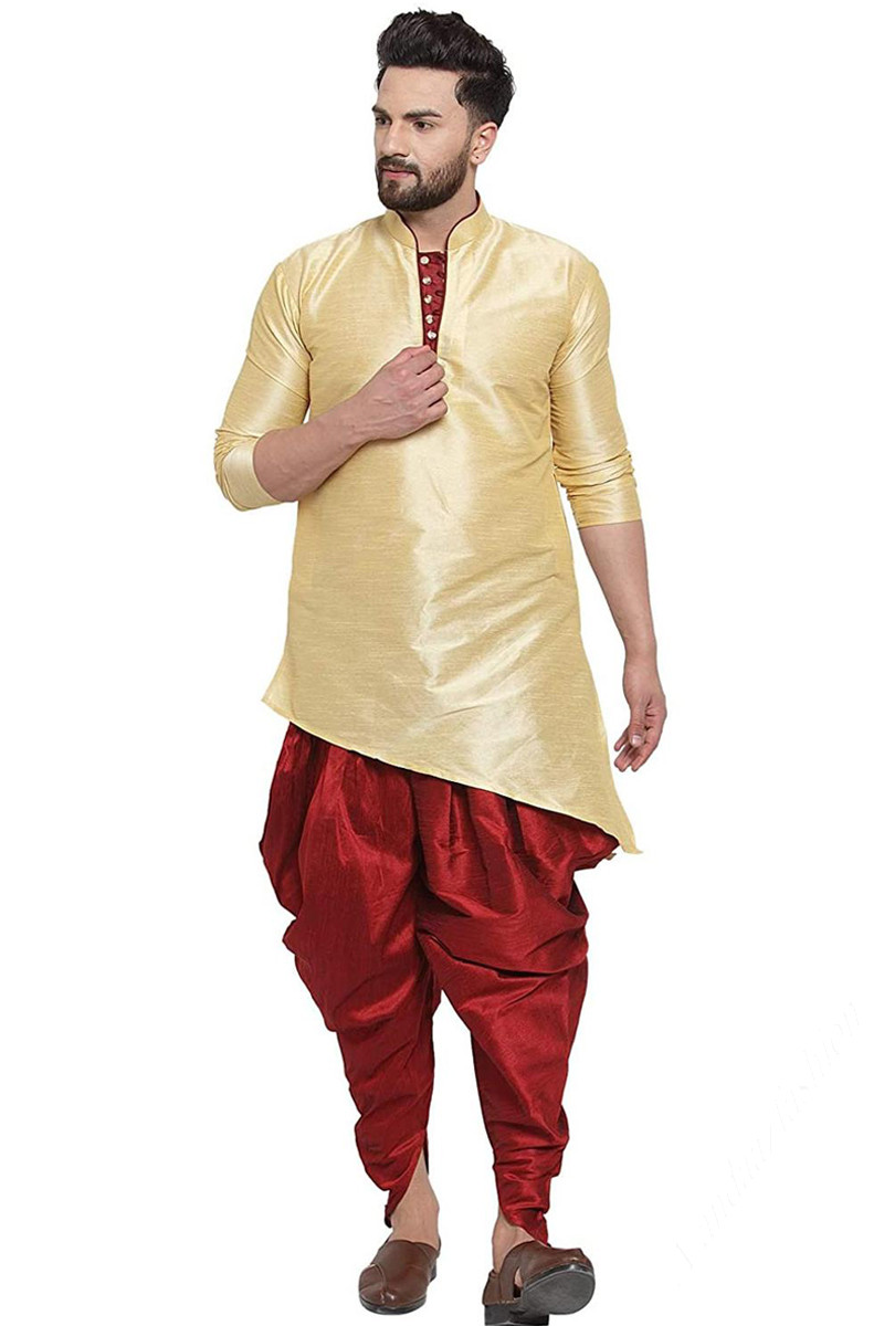 Buy Men Beige And Maroon Self Design Kurta With Dhoti Online MKPV0472 Andaaz Fashion