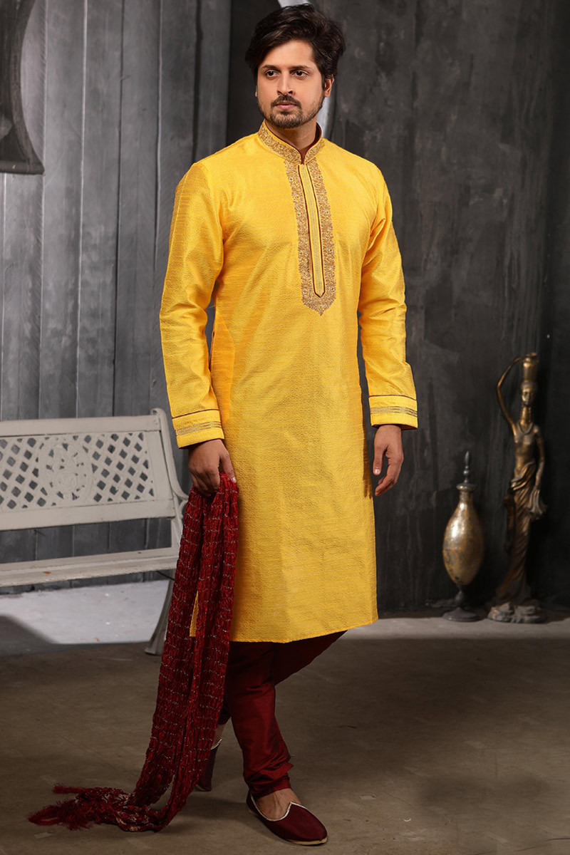 Mens Ethnic Yellow Kurta for Eid