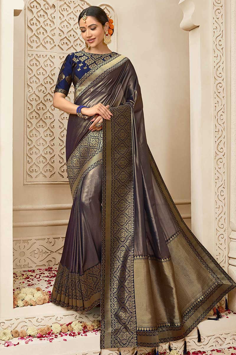 metallic blue silk saree with banglori silk blouse sarv02346 1