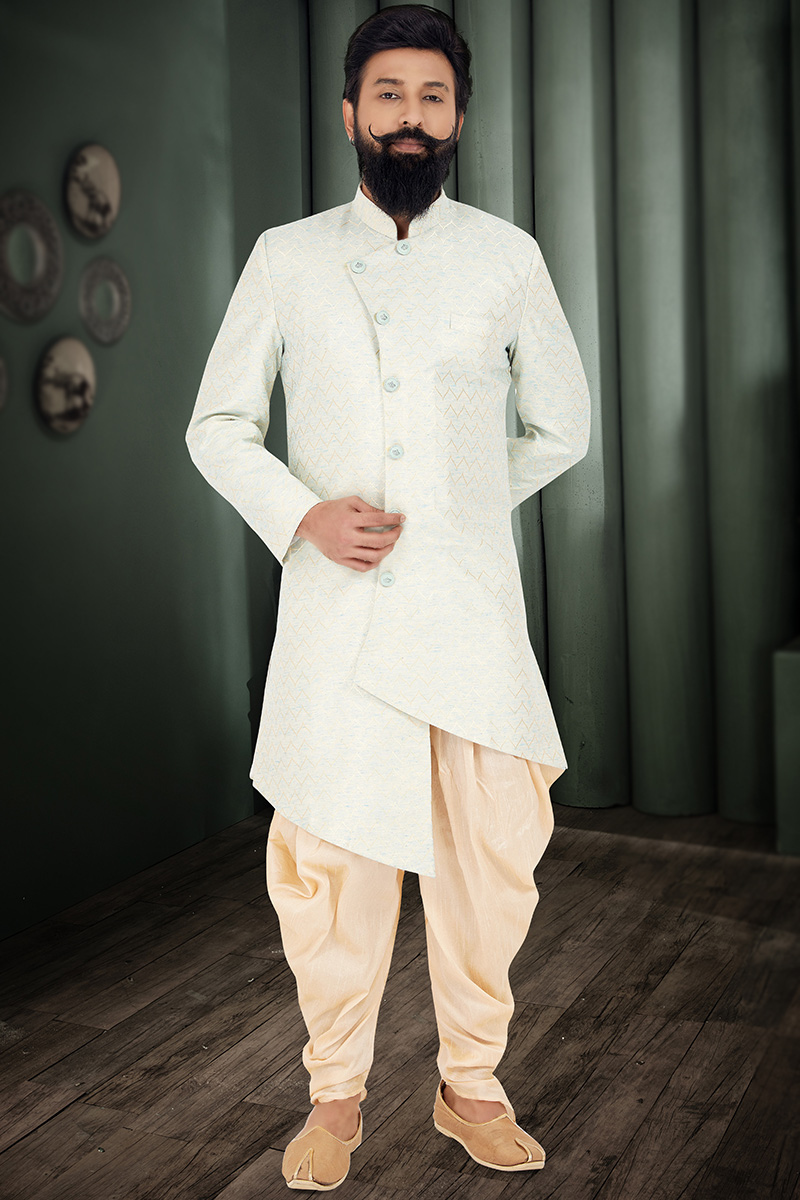 Mint Blue Silk Woven Zari Men's Sherwani