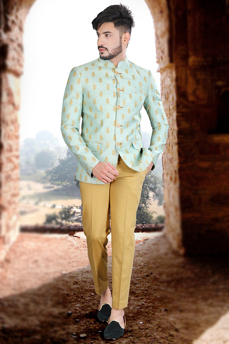 Custom Made Hand Embroidery Blue Jodhpuri Suit , men Indo Formal Jacke –  Ethnic World