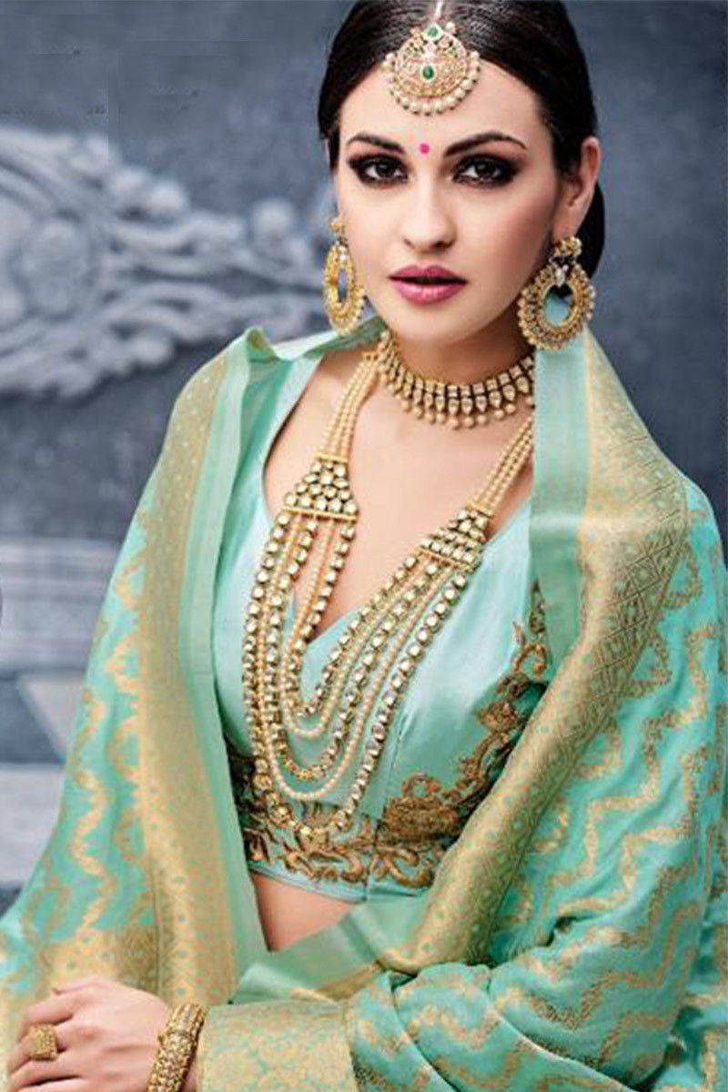 Turquoise blue color heavy bridal lehenga for wedding – Sulbha Fashions