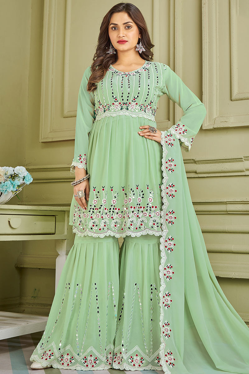 Wedding Shop Mint Green Sharara Suit with Lace LSTV118326
