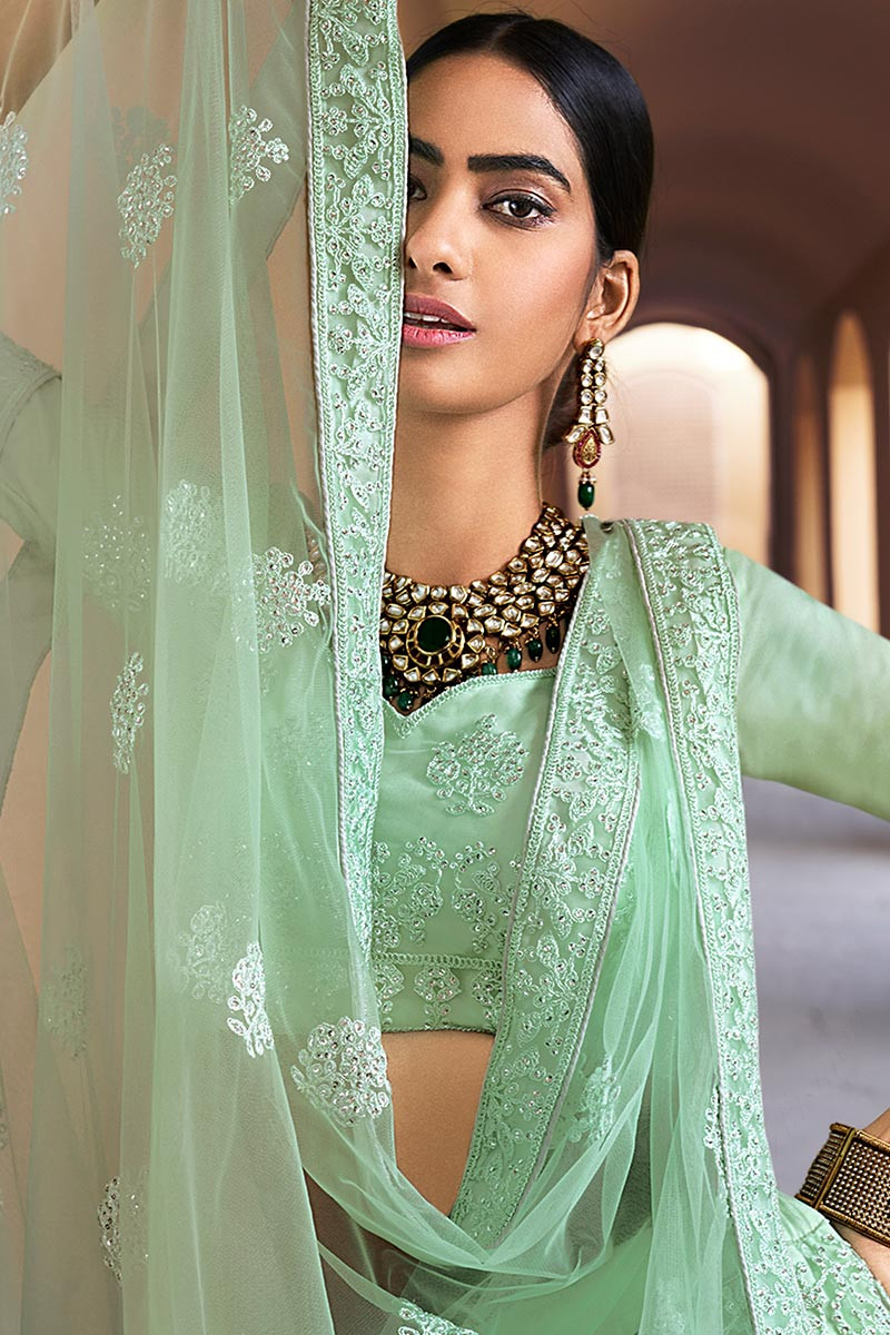Engagement, Mehendi Sangeet, Reception Green color Georgette fabric Ready  to Wear Lehenga : 1879995