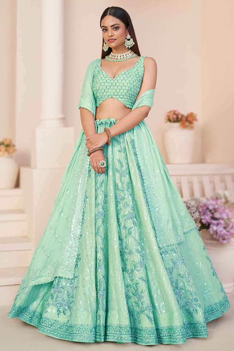 Mint Green Sequins Embroidered Georgette Bridesmaid Lehenga