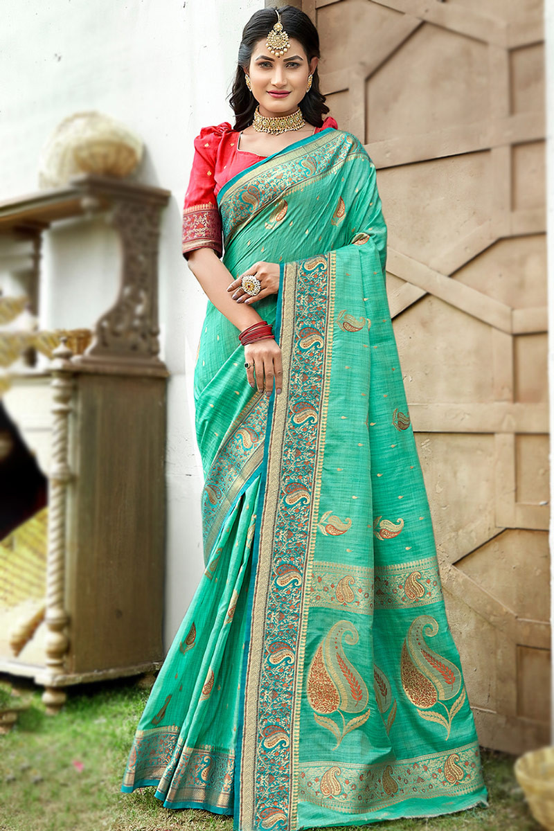 Shop Wide Range Mint Green Organza Printed Saree|SARV124207