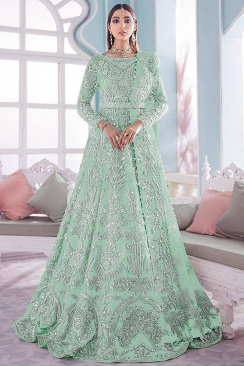 Mint green shop and silver dress