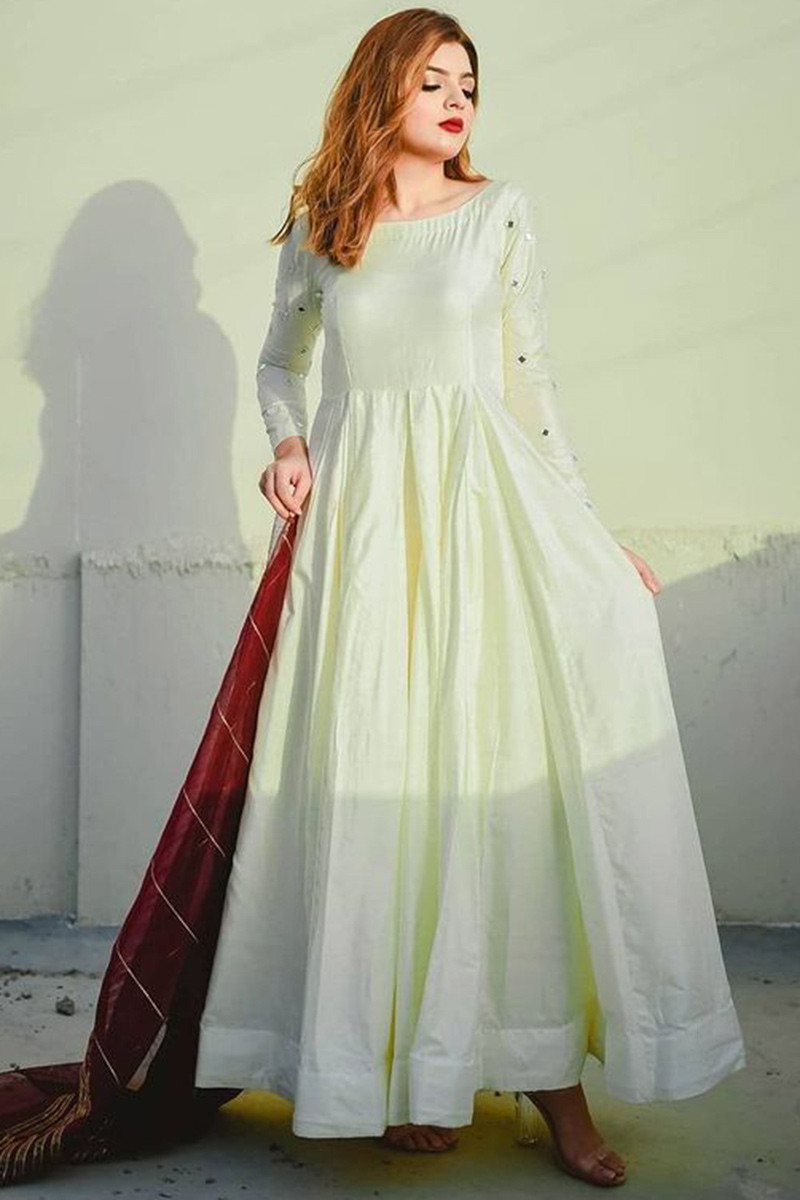 Buy Wonderful White Embroidered Net Weeding Wear Anarkali Suit From Zeel  Clothing.