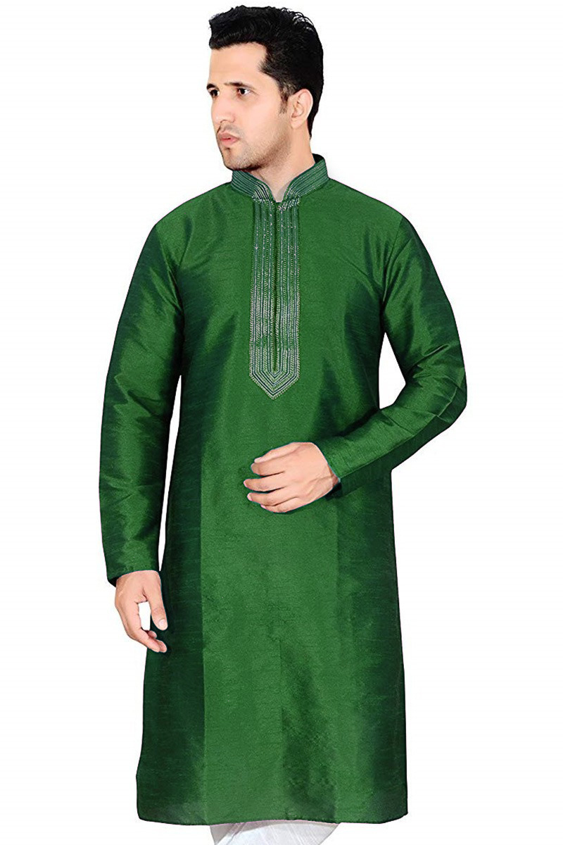 Silk Kurta In Green Colour