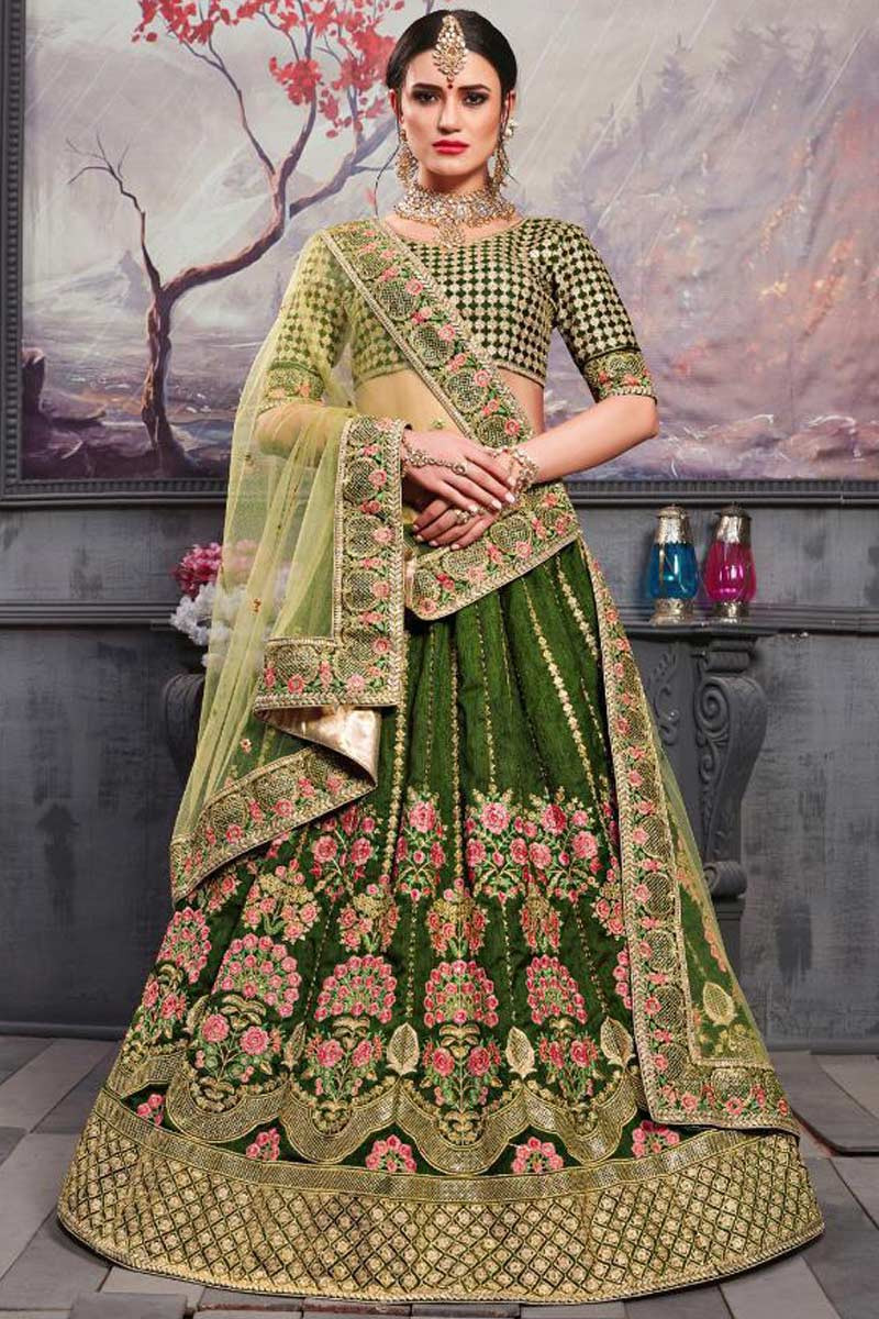Buy Moss Green Banglori Silk Lehenga with Banglori Silk Choli Online LLCV01606 Andaaz Fashion