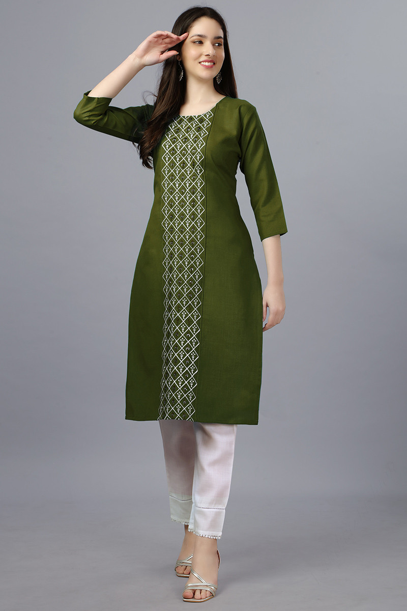 Women Embroidered Straight Kurta Mehendi Green M in Mangalore at best price  by Jakira Export International - Justdial