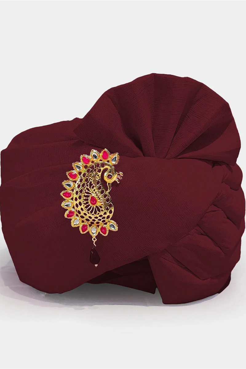 Dark Maroon Silk Plain Men's Turban